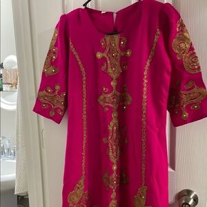 Pink Dress with Gold Embroidery